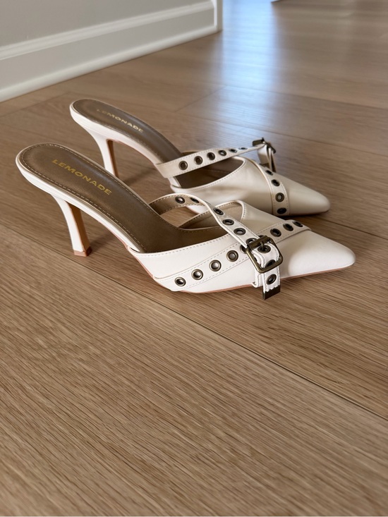 Lemon Shoes - Lemonade Cream Pointed Toe Buckle Mule Heels
